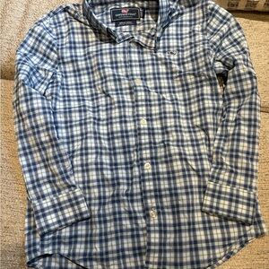 Vineyard Vines Navy and White Plaid Men's Shirt